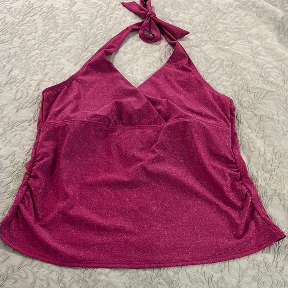 Lands' End Pink Ruched Tie Front Tank Top